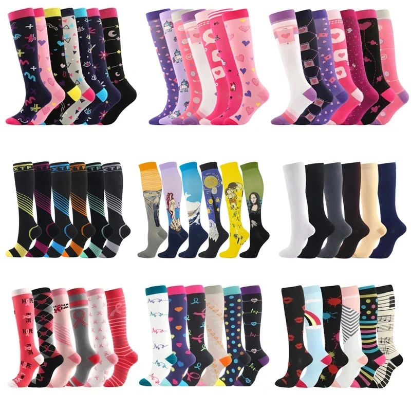 

6/7 Pairs Compression Socks Varicose Veins Diabetes Pain Relief 20-30mmhg Pregnancy Socks Outdoor Sports Marathon Rugby Cycling