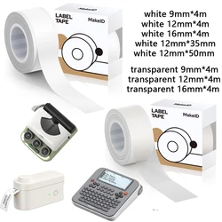 1Roll White/Transparent 9mm 12mm 16mm Adhesive Label Maker Paper for MAKEID M1/L1/E1 Mini/Mini HD Laminated Office Labeling Tape