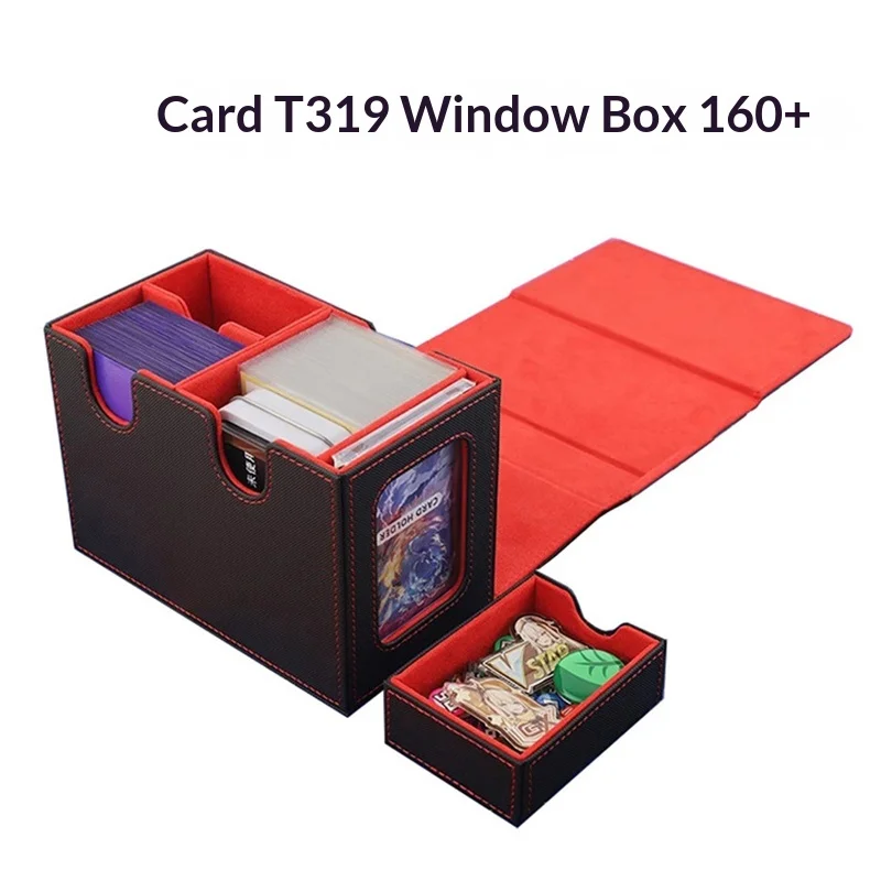 ゲームコレクション収納ボックス-160-容量ダブルコンパートメントウィンドウディスプレイ-pu-レザー-tcg-ポケモンカードデッキケースギフト用