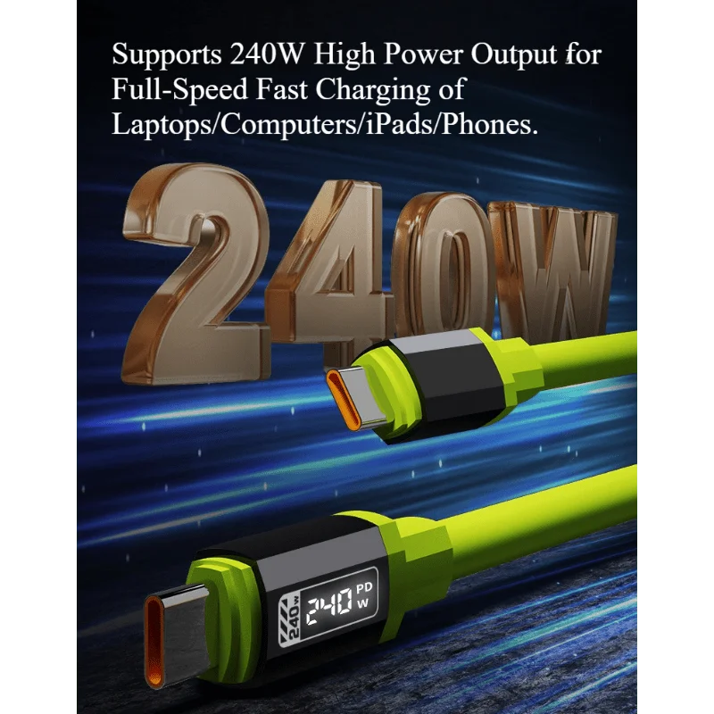 [6 عبوات، 2 متر/6.6 قدم]، شحن سريع 240 وات، كابل من النوع C إلى النوع C، كابل بيانات العرض الرقمي، سلك متين للهاتف من النوع C