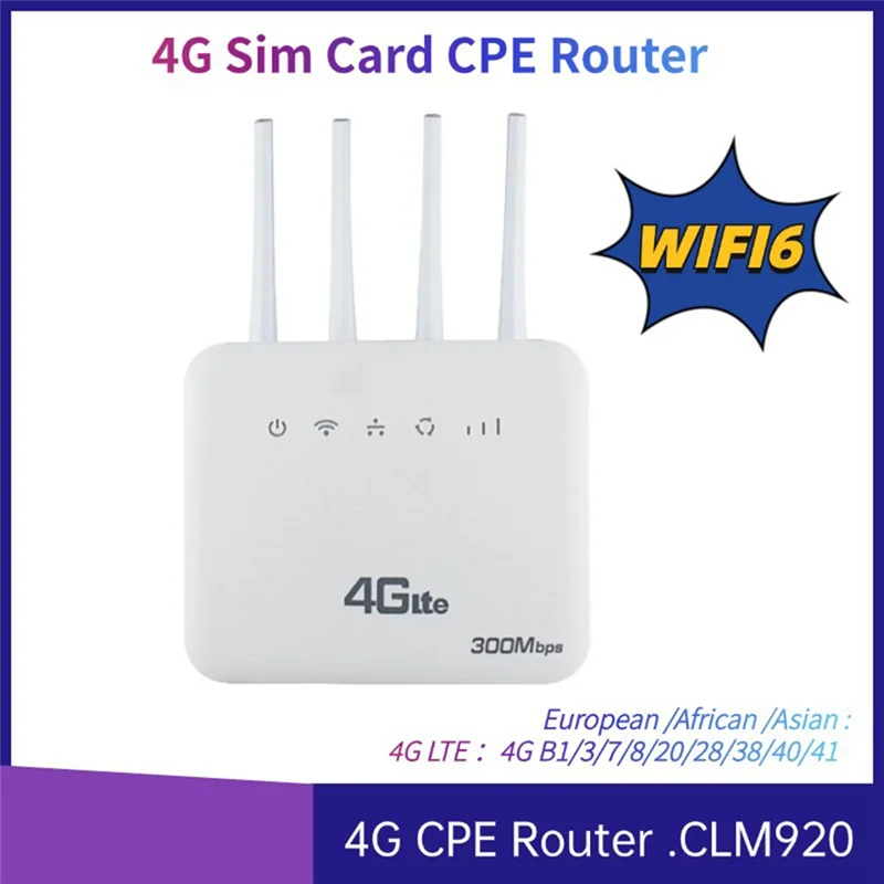 4G CPE Router Wifi 6 LTE Wifi Router With 4G SIM Card Slot Wifi Modem 300Mbps Four Antenna Booster Signal Wifi Router For Europe
