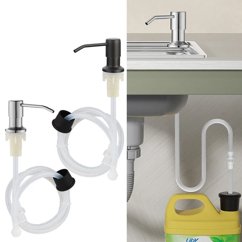 304 Stainless Steel Kitchen Sink Soap Dispenser Extension Tube Dish Soap Press Pump Head Outlet Head Extender 350/500ML Pumps