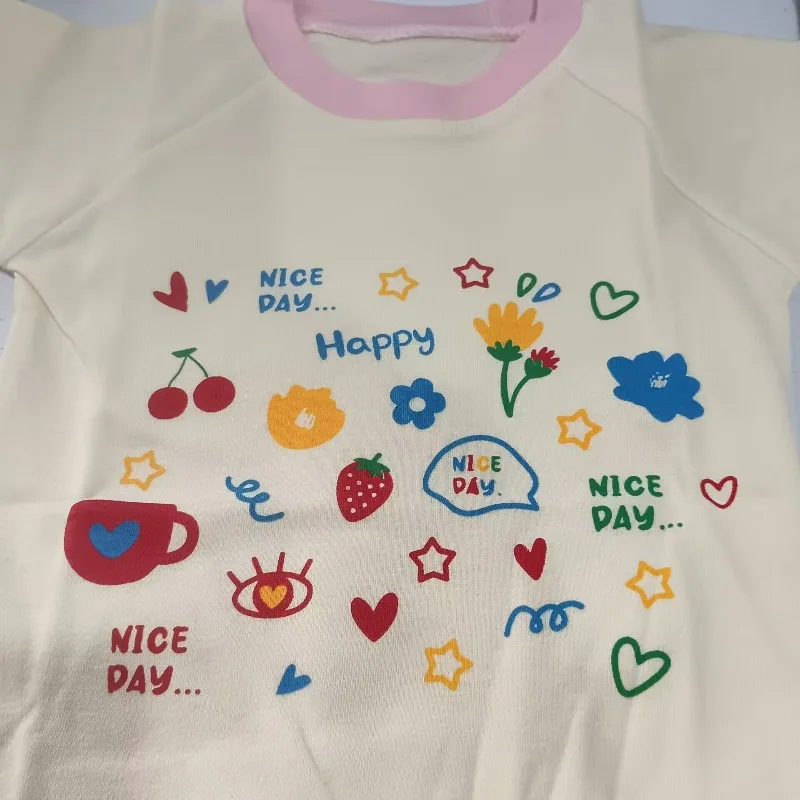 Spring Autumn Kids Long Sleeve Cotton T‑Shirts Cute Print Soft Thin Base Layer Tops for Boys Girls Daily Casual Wear Clothes