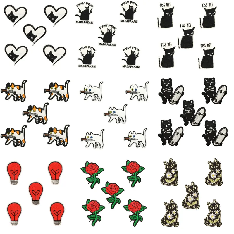 5 teile/los Cartoon Katze Applique Stickerei Patches Für Kleidung Aufkleber DIY Tier Patch Eisen Auf Patches Auf Kleidung – Detail 1