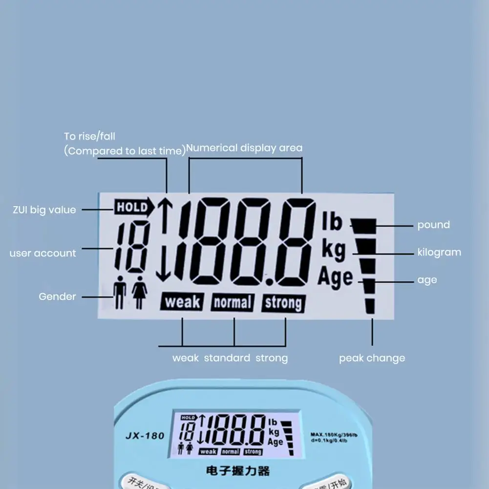 Portable Grip Strength Tester Electronic Hand Dynamometer Grip Strength Tester with Lcd Display 396 Lbs Capacity Auto for Grip