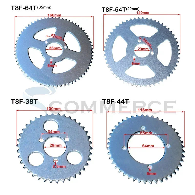 T8F 38 44 54 58 64 74 Tooth 38T 44T 54T 64T 74T 29MM Rear Sprocket Mini Moto ATV Quad Dirt Pit Pocket Bike Cross 47cc 49cc Parts