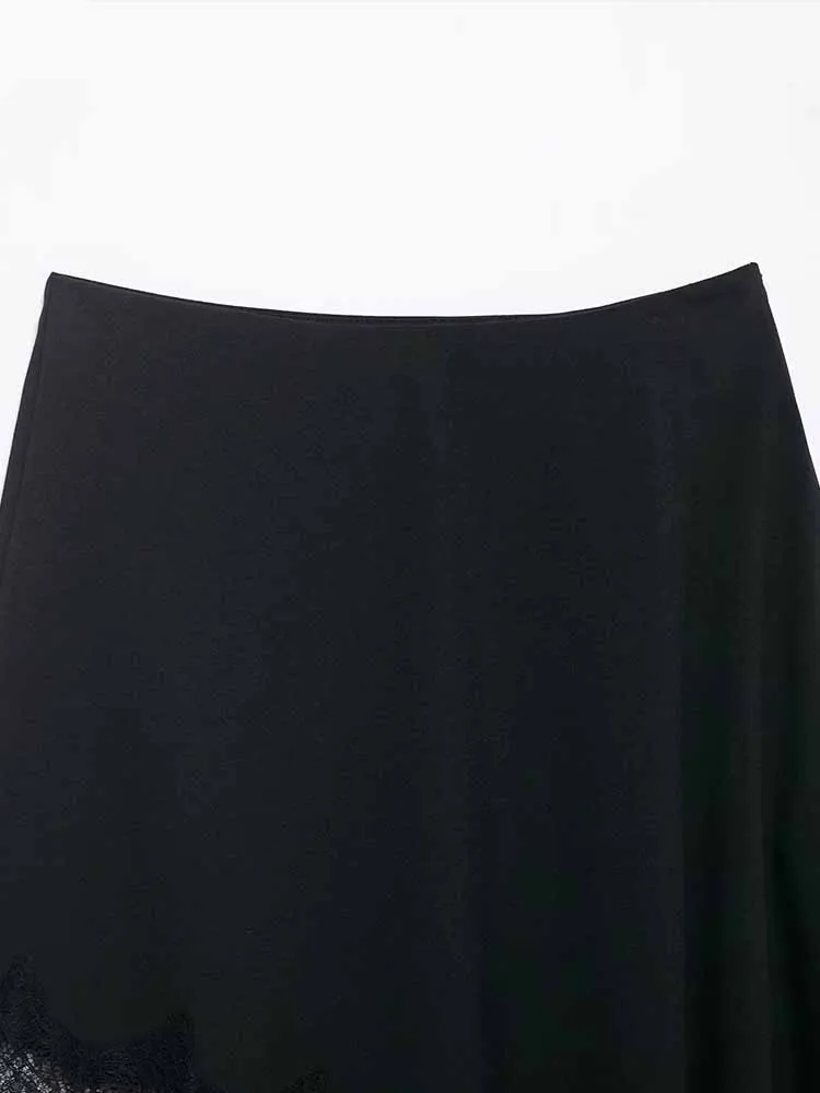 유럽과 미국 스타일의 겨울 신상 여성 패션 심플 캐주얼 다용도 슬림핏 비대칭 레이스 미디 스커트