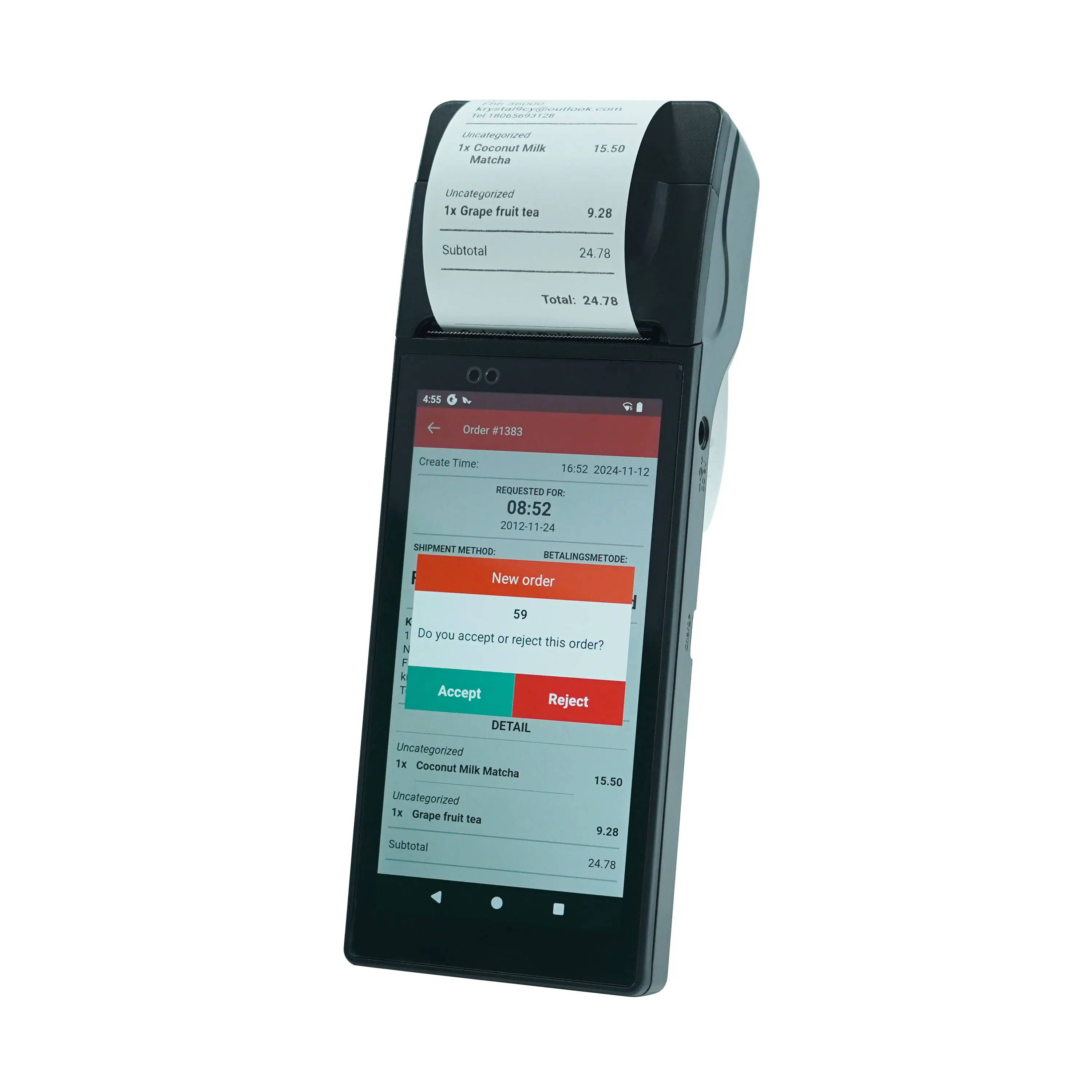 Latest Google Play Android 14 Wireless Handhedld POS Terminal With 58mm Thermal Printer For Food Order, Multi-Ticket Print