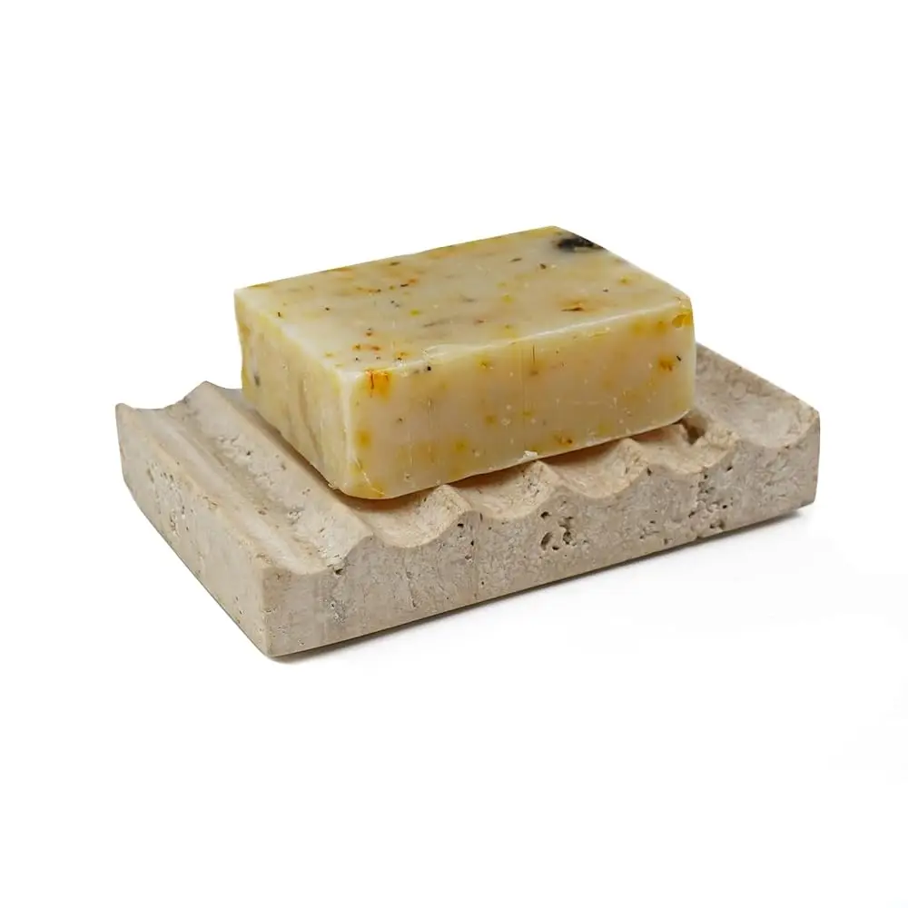 

Natural Travertine Soap Dish, Draining Soap Dish for Shower, Stone Bar Soap Holder with Feets,Gorgeous for Soap Tray for Bath