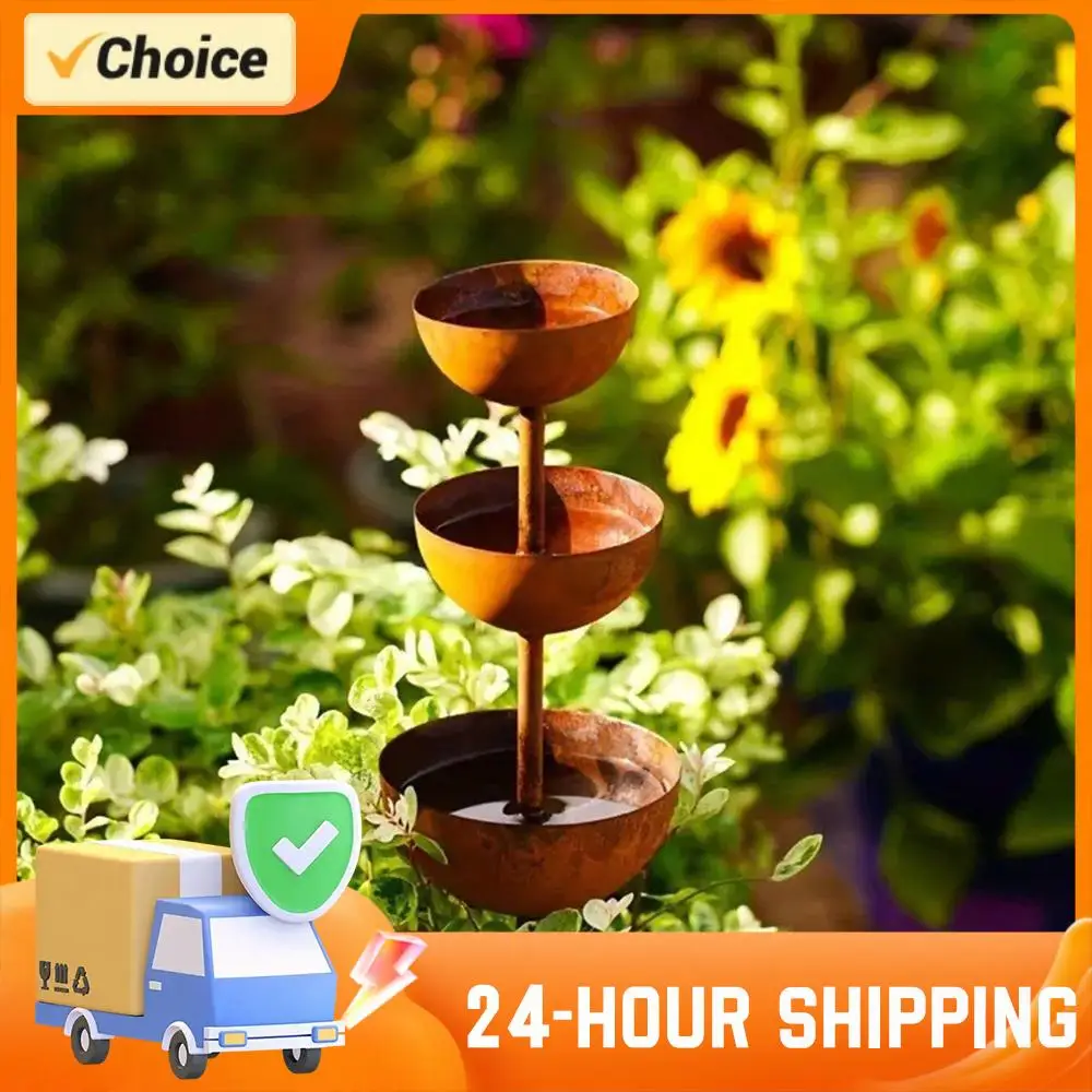 

Rain Catcher Garden Stake with 3-Tiered Water Bowls Handmade Metal Flower Garden Stake Bird Bath for Outdoor Yard Lawn Decor
