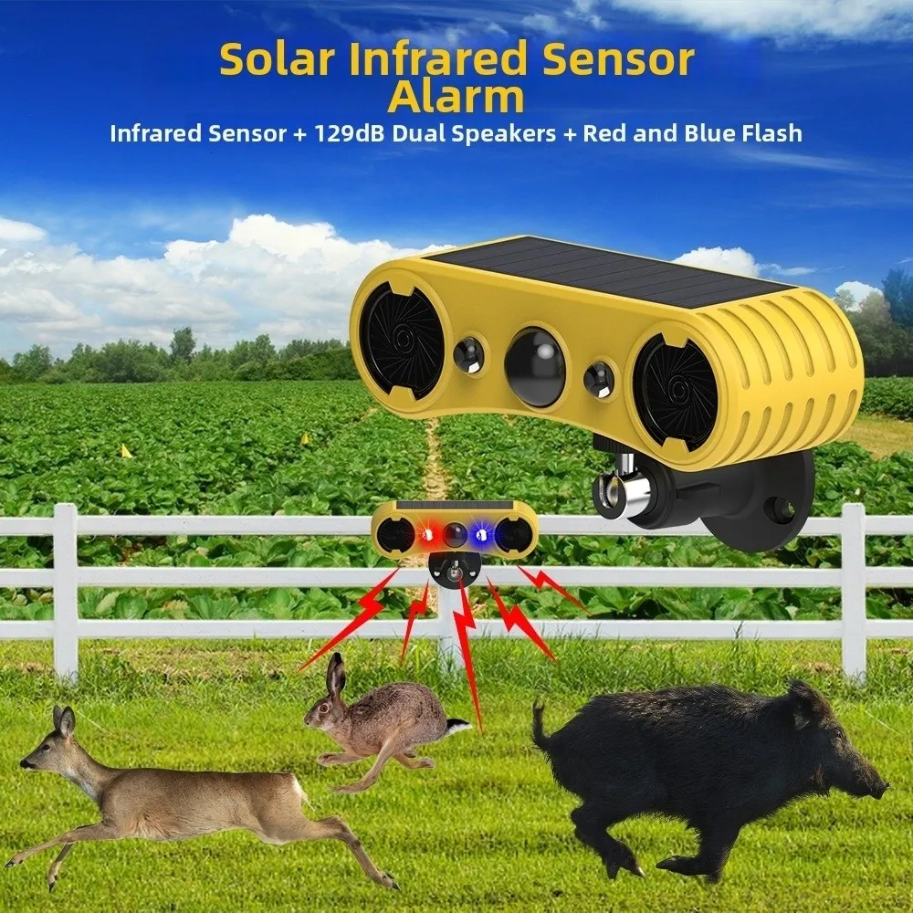 129Db Solar Sound Light Motion Sensor Alarm Red Blue Strobe Light LED Lamp Solar Infrared Induction Alarm Easy To Install