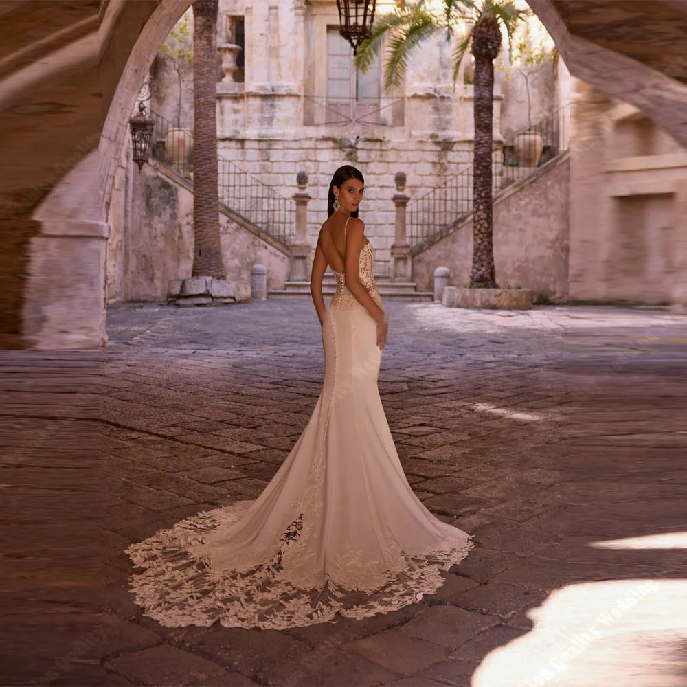 Robe de Mariée Sirène Sexy en Dentelle Imprimée pour Femme, Dos aux, Banquet de Fiançailles, 2024