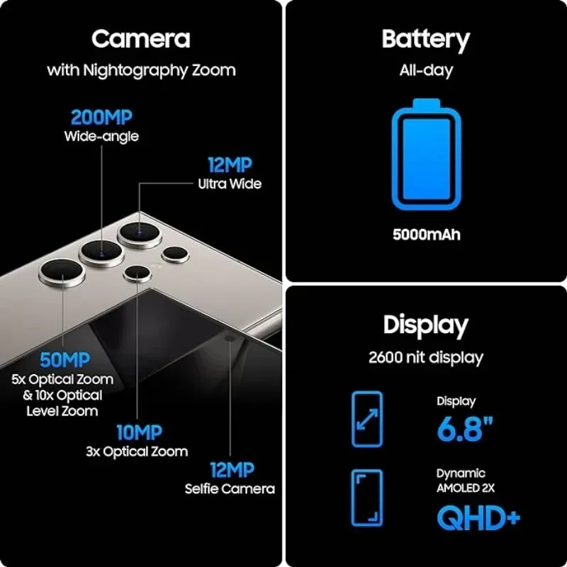 Original Network Unlock  Samsung Galaxy S24 Ultra 5G S928U1 Refurbish SmartPhone 256/512GB ROM 12GB RAM Snapdragon NFC