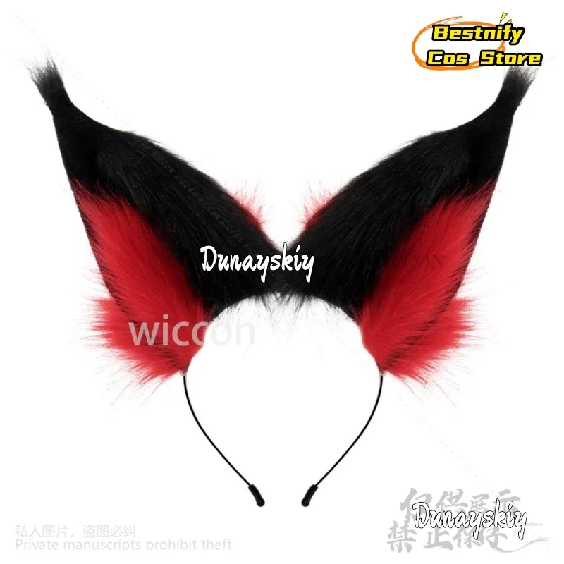Cosplayanime alastooor cosplay peludo gato lobo raposa orelha de pelúcia cocar traje hotel preto para vermelho gradiente furrsuit bandana papel