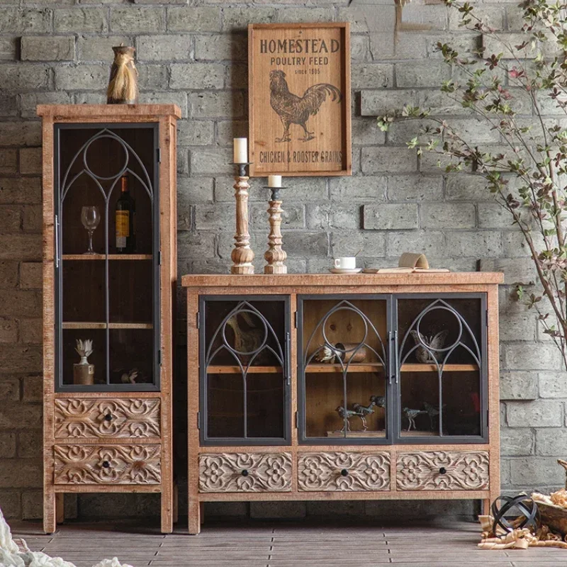 

Vintage Wine Cabinet Wall Cabinet Solid Wood Ultra-Thin Sideboard Cabinet Wall Home L-Shaped Storage