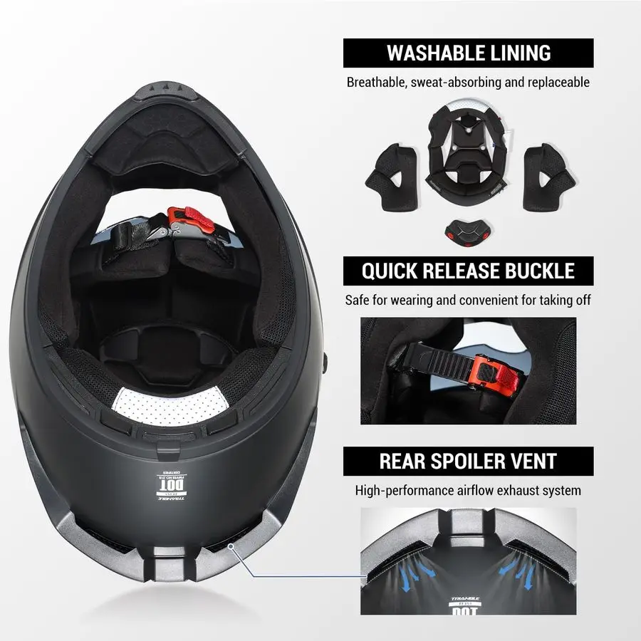 Casco moto FF351 per bici da strada, nero, approvato DOT