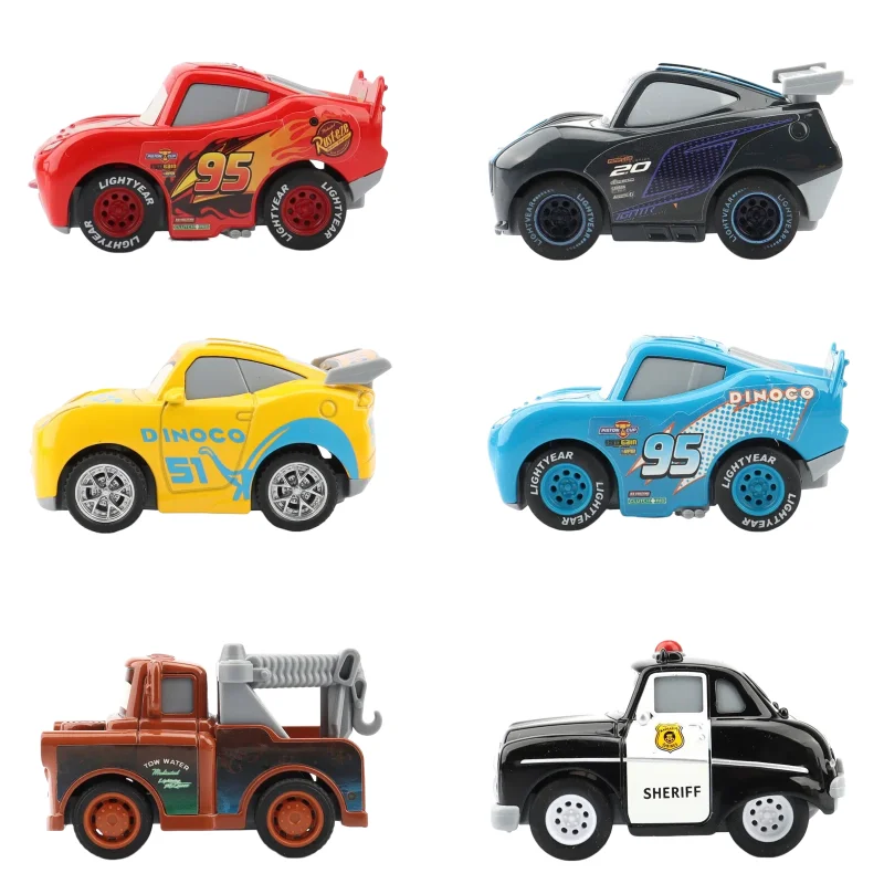 

6.5cm Original Disney Pixar Cars Mini McQueen Mater Jackson Sheriff Metal Pull-Back car Toys for Boys Christmas Gift