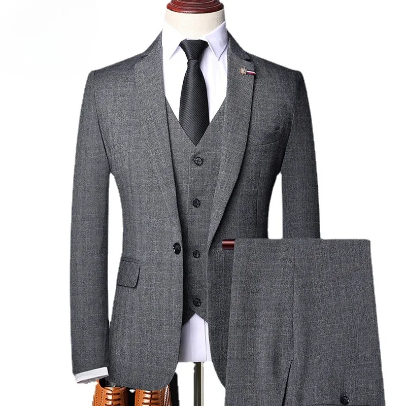 

S-6XL (Jacket + Vest Pants) Retro Gentleman Classic Fashion Plaid Mens Formal Business Slim Suit 3Pces Set Groom Wedding Dress