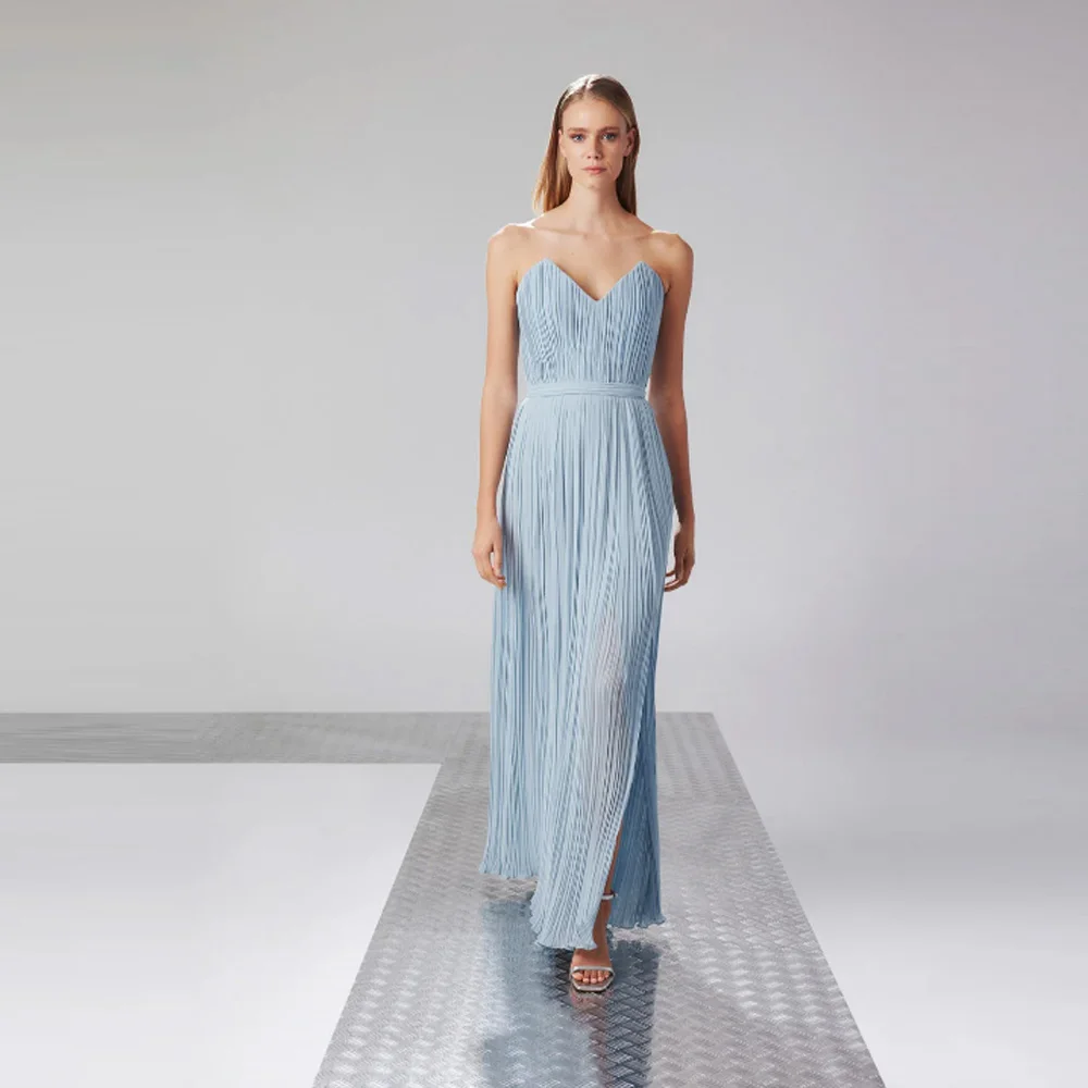 

Customized High Quality Blue Chiffon Evening Dress Modern Sweetheart Sleeveless Prom Dress Exquisite Vestido De Festa