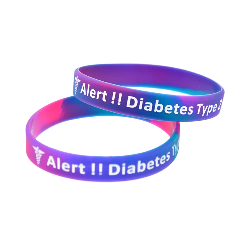50 Stück, neues Modell, medizinisches Warnarmband, Diabetes Typ 2, Silikonarmband, unisex, 4 Farben. – Detail 3