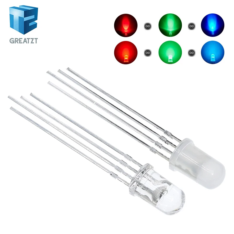 100pcs 5mm RGB LED Common Cathode / Common Anode Tri-Color Emitting Diodes f5 RGB Diffused / Transparent Highlight