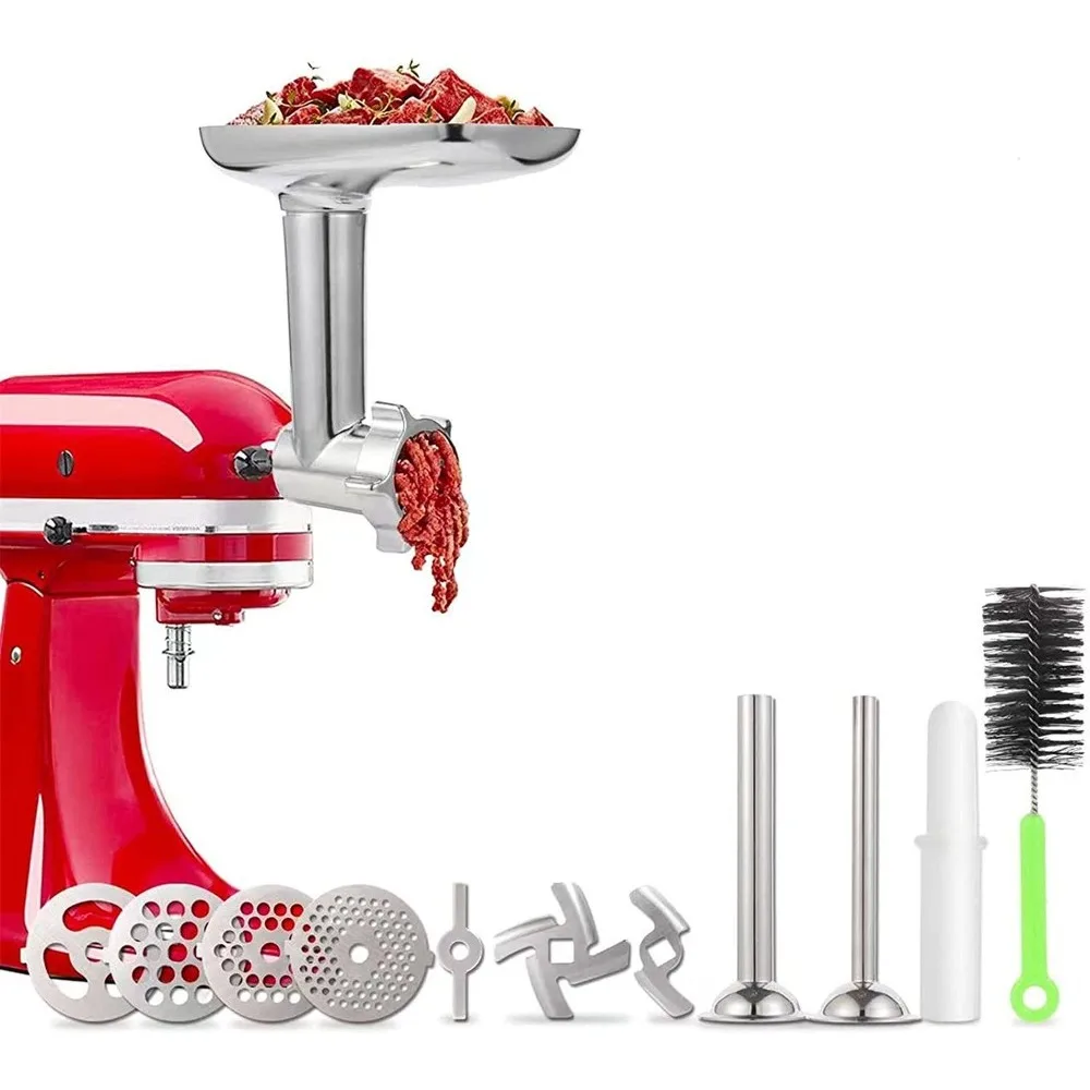 

Meat Grinder for KitchenAid Blender with 4 Grinding Discs Plates , 2 Sausage Filling Tubes, 2 Grinding Blades, Food Pusher