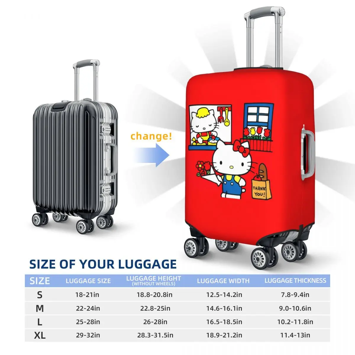 Hello Kitty Suitcase Cover Cute Animal Print Business Holiday Strectch Luggage Accesories Protection