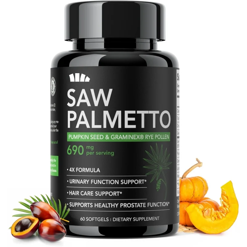 Saw Palmetto 500mg Pumpkin Seed Oil Prostate, Urology, and Hair Health Supplement Herbal Mixture Formula Capsules