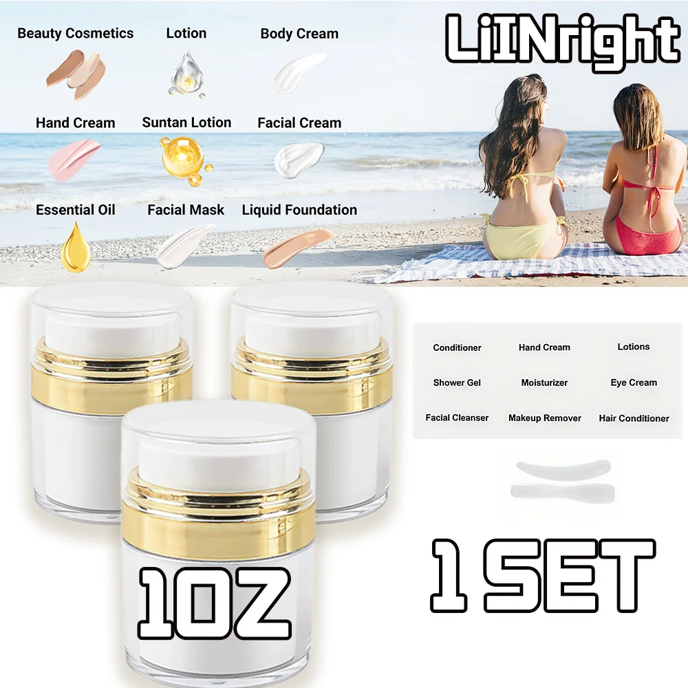 Frascos de bomba sin aire de 3 uds, 0,5 Oz, 1 Oz, 1,7 Oz, frascos de bomba cosmética recargables vacíos, botellas, dispensador de crema de loción portátil para viajes