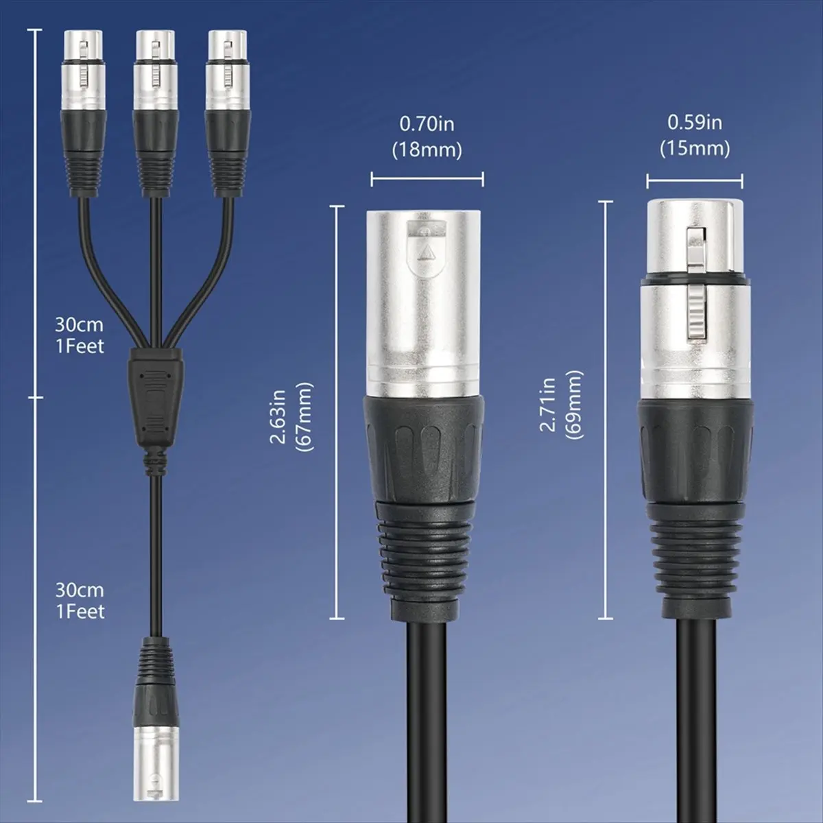 (PQWN) 3Pin XLR Male to 3 Female Y Splitter Cable,XLR Splitter 1 Male to 3 Female Audio Cable for Mixer Microphone