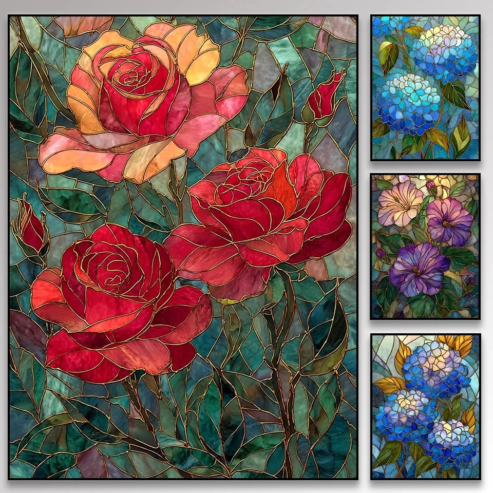 

New Diamond Painting Retro Glass Flower Full Diamond Mosaic 5D DIY Diamond Embroidery Kit Rhinestone Home Art Decoration