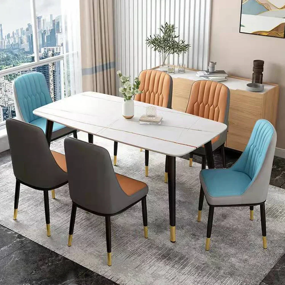 2PC Leather Dining Chair Modern Simple Metal Frame Sponge Backrest Chair Comfortable Nordic Dining Room Chairs Home Furniture