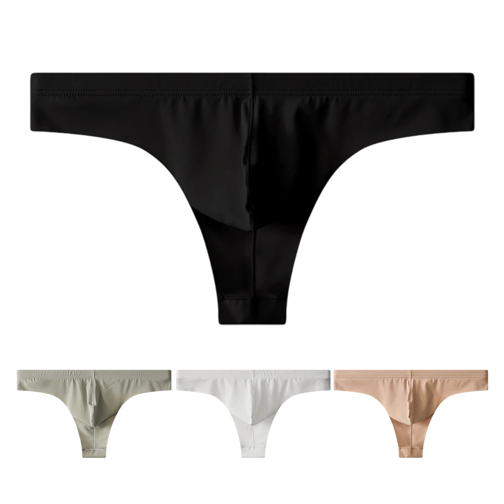 

Seamless Underpants Men Ice Silk Panties Breathable Thin Soft Pouch Underwear Thong G-String For All Seasons