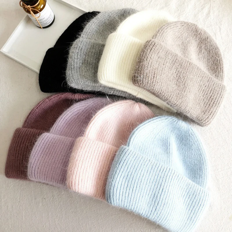 

Rabbit Fur Knitted Beanies for Women Men Solid Color Unisex Hat Winter Warm Windproof Cold Skull Cap Outdoor Sport Skiing Bonnet