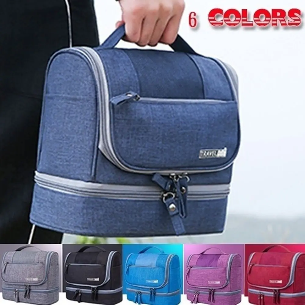 Solid Color Hanging Makeup Bag Oxford Cloth Multifunctional Toiletry Organizer Bag Waterproof Large Capacity Toiletry Bag Travel