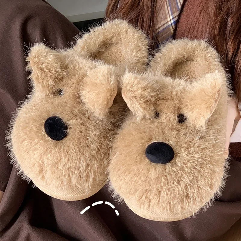 Children's Warm Slippers New Winter Cute Dog Girls Fashion Home Plush Slippers Soft Bottom Furry Kids Causal Boys Cotton Slipper