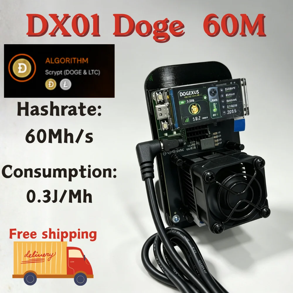 

DX01 60MH/s 5nm Chip Doge Solo Miner, 30dB Ultra Silent Scrypt LTC Miner 1.9" LILYGO Screen DOGEXUS Home Desktop Mining Device