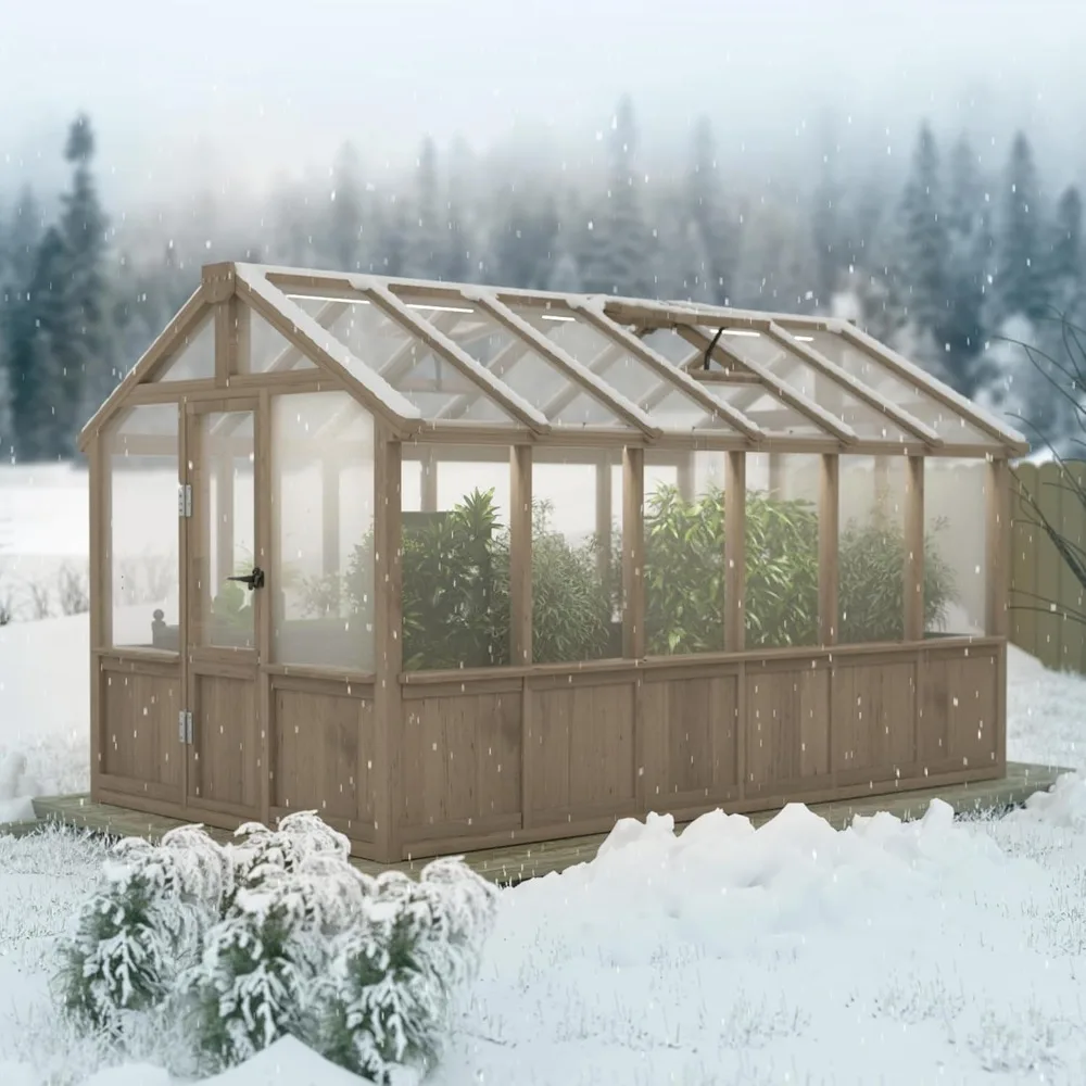 6x12FT Greenhouses for Outdoors,Wooden Greenhouse with Cedar Frame&Adjustable Vent,Green House with 4-Layer Polycarbonate Panel