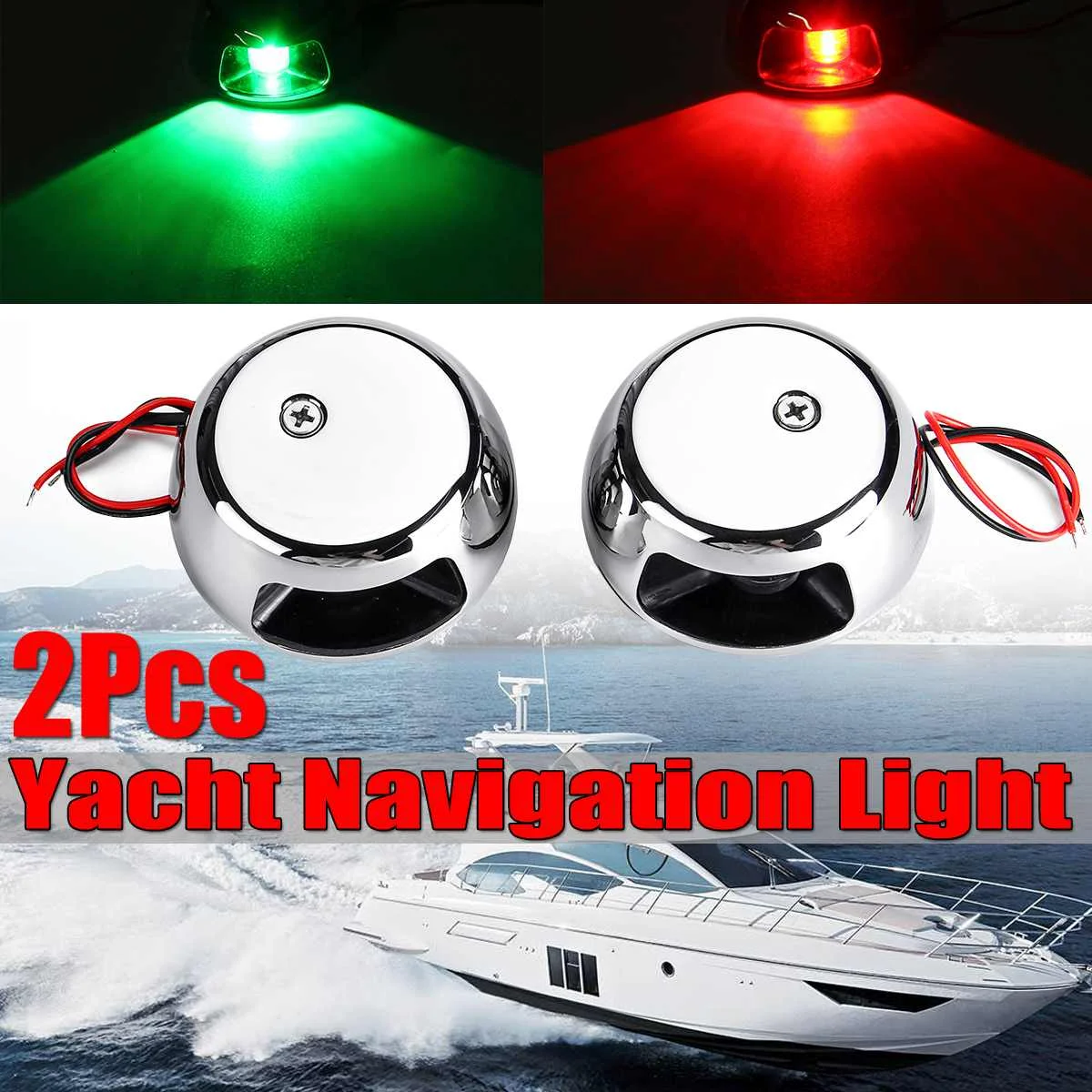 2 Pièces Séries 12V Led Lumière Led Ampoule de Navigation pour Bateau Marin Yacht Tribord en Acier Inoxydable Rouge Vert