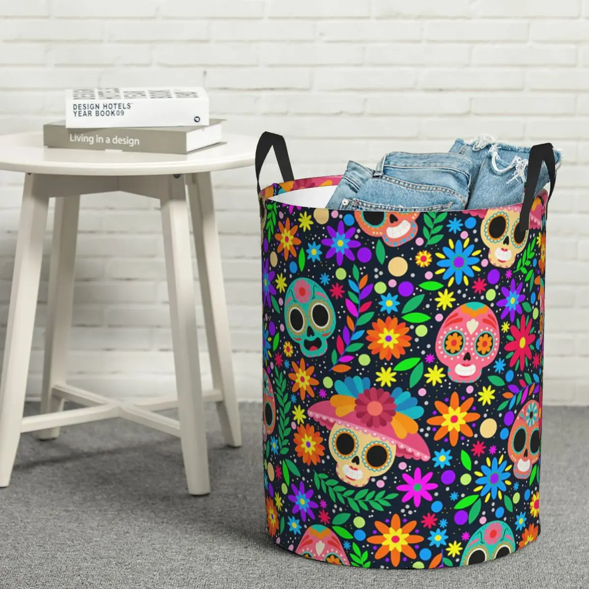 

Коллекционер для белья, сахарный череп, мексиканский цветок, Хэллоуин, день мертвых, корзина для белья, органайзер, корзина для стирки ребенка, органайзер
