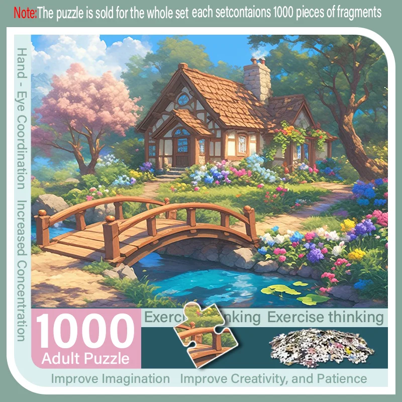 صندوق مكون من 1000 قطعة من الألغاز للبالغين، يتميز بتصميم بيت كريك زهري - مقاوم للخدش، وتحدي، ومناسب لـ