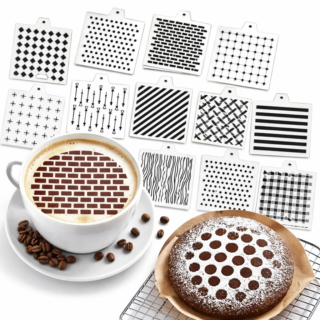 16-Piece Cookie Stencil Set, Geometric & Textured Patterns, Cake Decoration Templates for Weddings Birthdays Parties