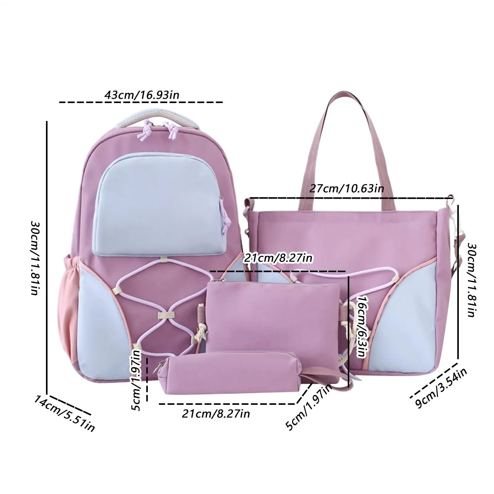 Backpack for School 4 Pieces Bag for Books Large Capacity Backpack with Pencil Case Travel Bookbag for Short Trips Teenagers