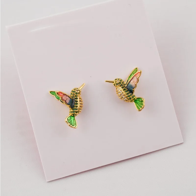 Jewelry Cute Pastoral Jewelry Little Hummingbird Copper Electroplating Earrings Earrings Earrings image 2