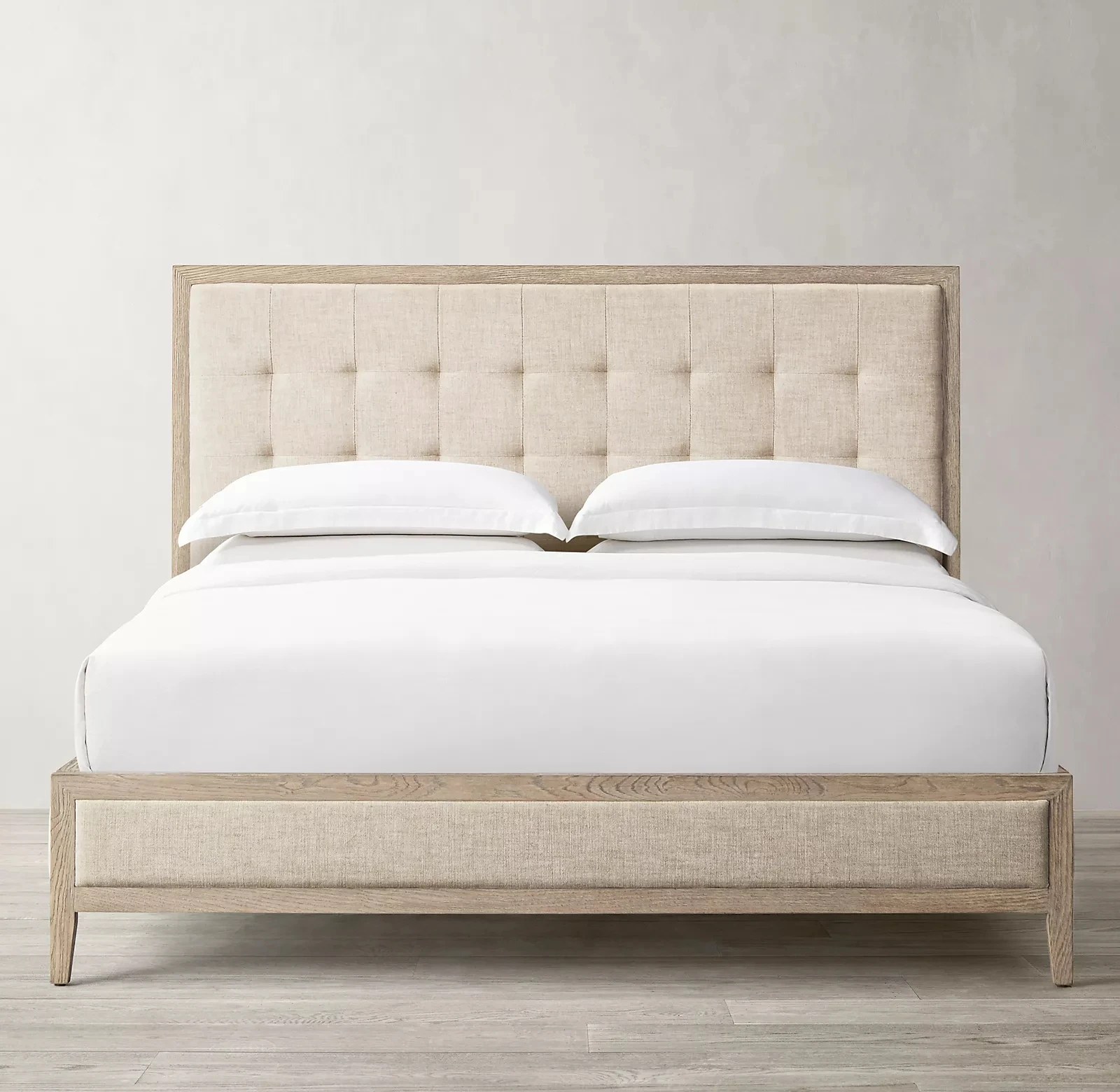 

RH French solid wood soft oak bed bedroom solid wood simple double bed retro buckle fabric wedding bed double