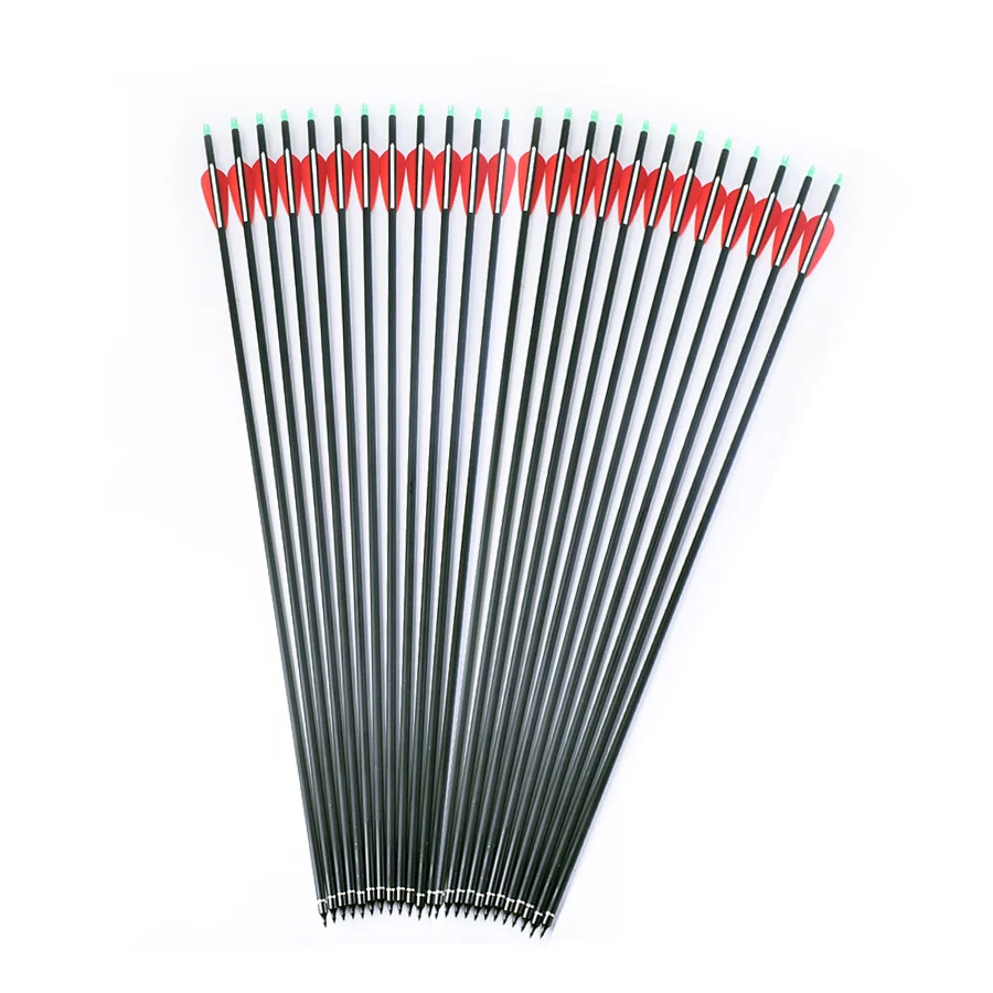 Mixed Carbon Arrow Suitable for Hunting and Shooting Training, Replaceable Arrows, 30Inch, 500 ID6.2 OD7.8 mm, 40-60lbs, 12Pcs