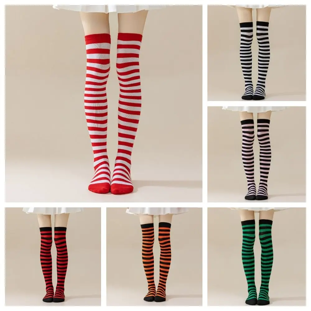 Medias a rayas coloridas que mantienen el calor, calcetines largos a rayas suaves de estilo japonés, calcetines por encima de la rodilla ajustados, desfile de moda