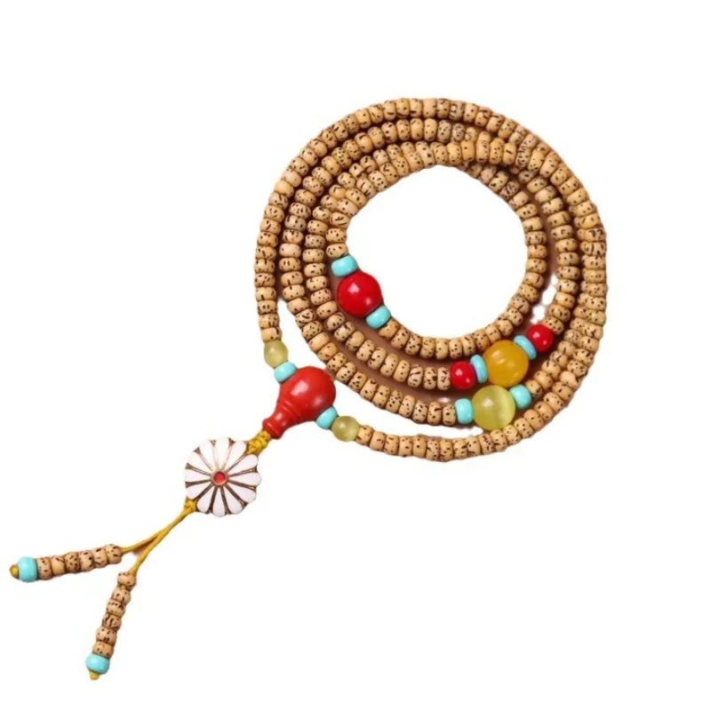 Natural Golden Seed Hainan Chicken Oil Yellow Xingyue Bodhi 108 Beads Barrel Bead Bracelet Necklace for Men Women Gifts