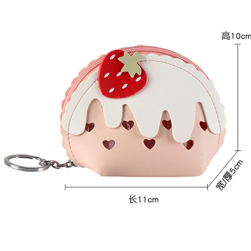 4-Color Cute Mini Women Coin Purses PU Leather Small Wallets Card Holder Strawberry Ice Cream Money Bag Girls Zipper Clutch