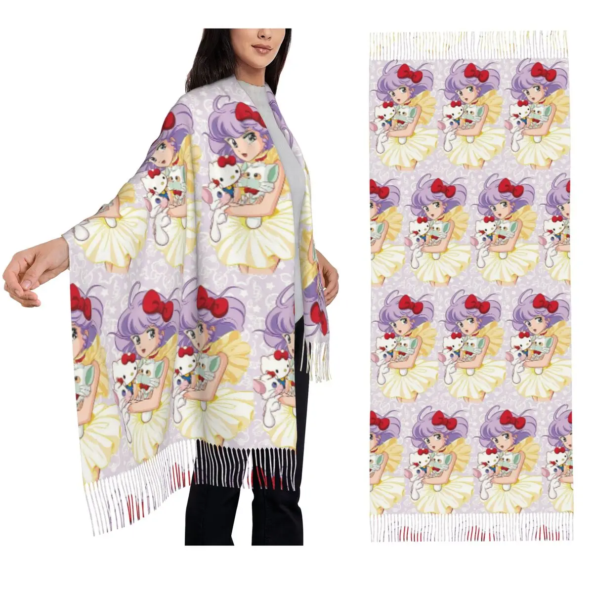

Creamy Mami Japanese Anime Scarf Tassel Scarves for Women Soft Warm Shawls and Wraps Long Fall Winter Shawl Wrap